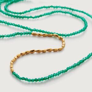 Mini Nugget Long Gemstone Beaded Necklace 92cm/36' 18k Gold Vermeil & Green Onyx